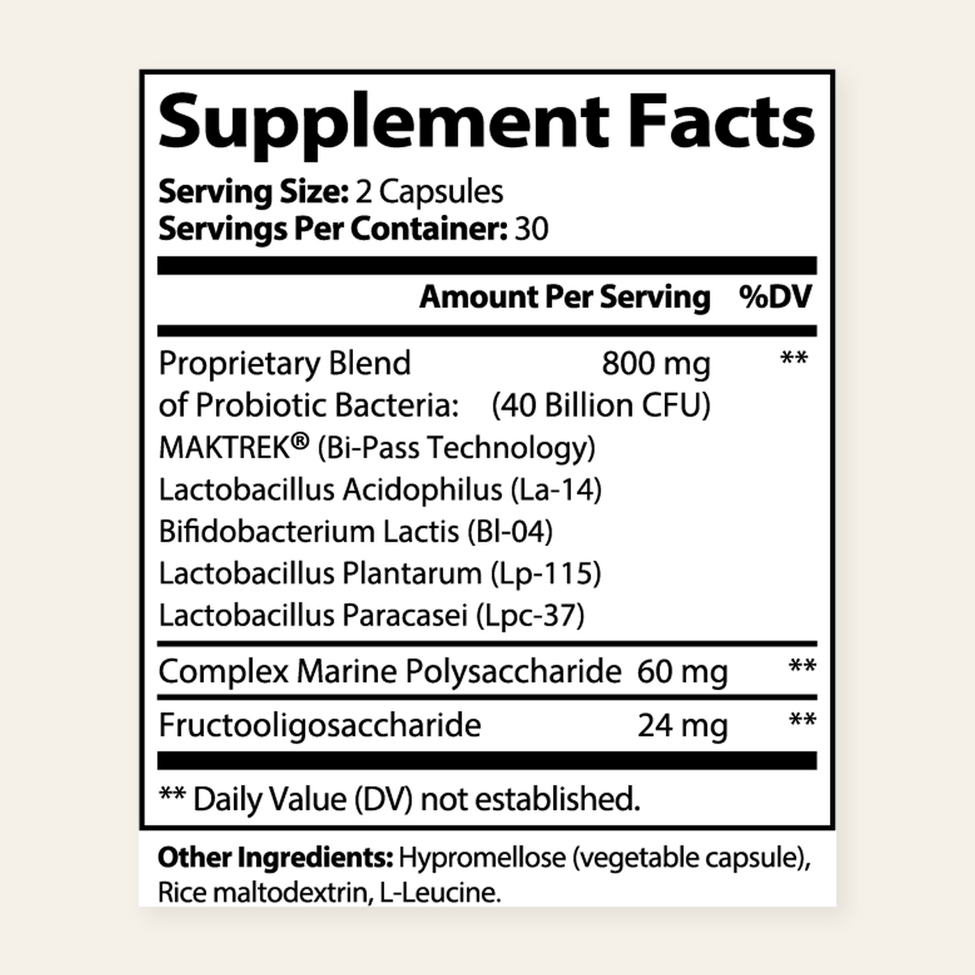 Straight-on authentic Supplement Facts panel supplied for Daily Rebuild